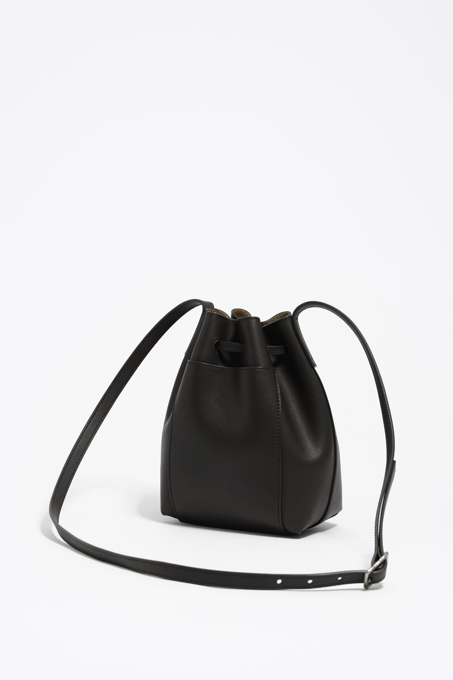 Black leather bucket bag