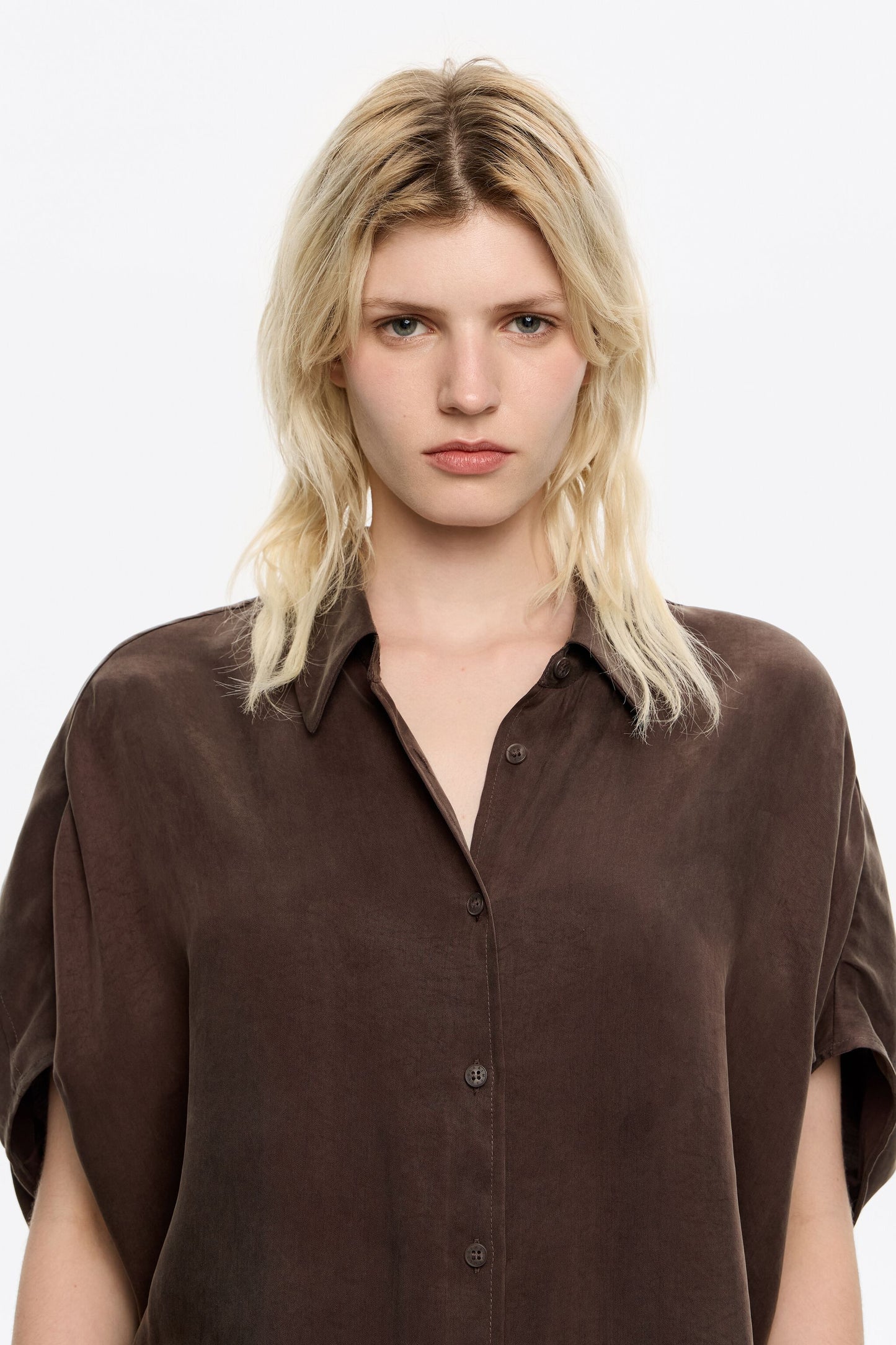 Dark brown fluid cape shirt