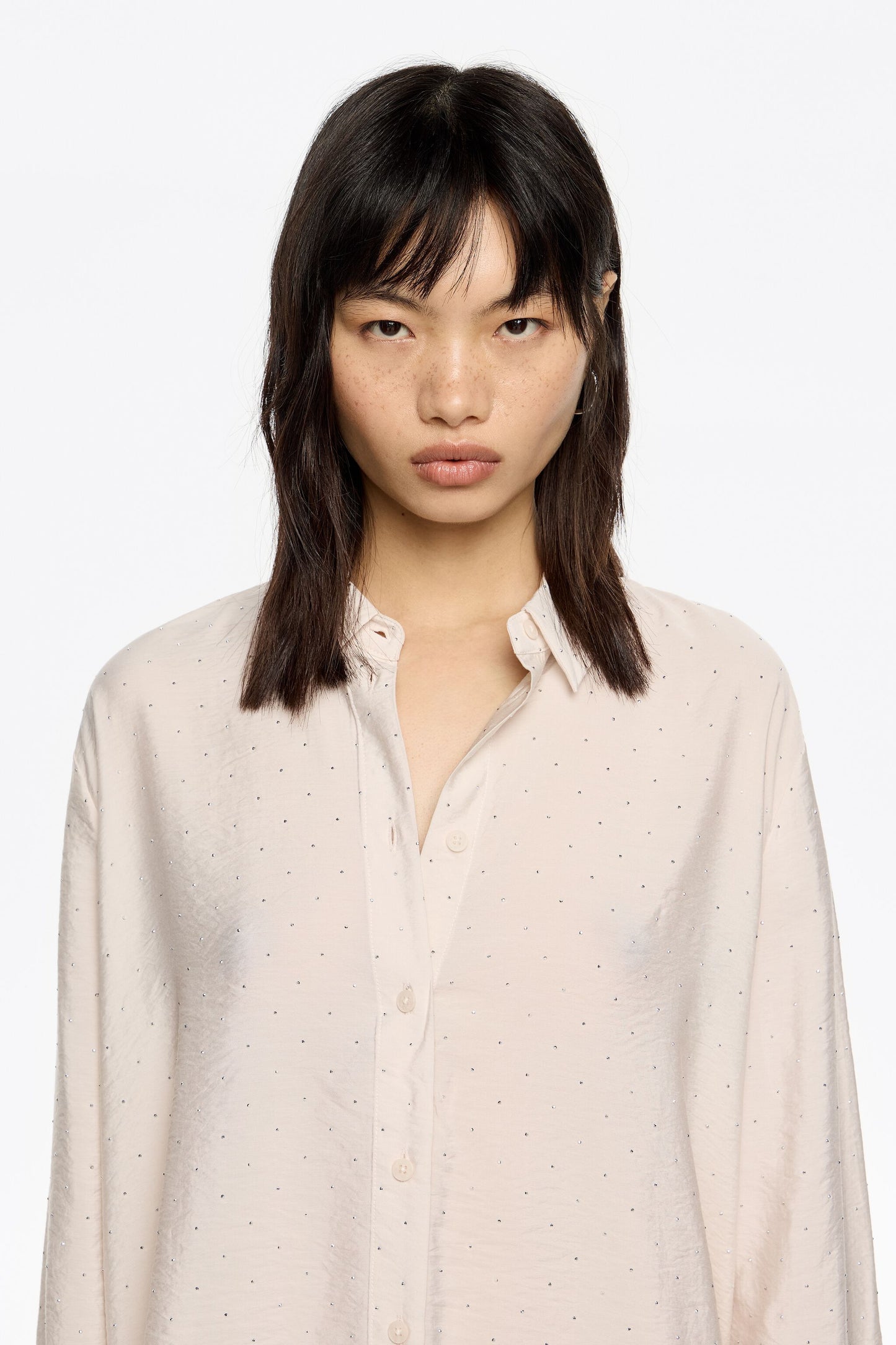 Ivory rhinestones boxy shirt