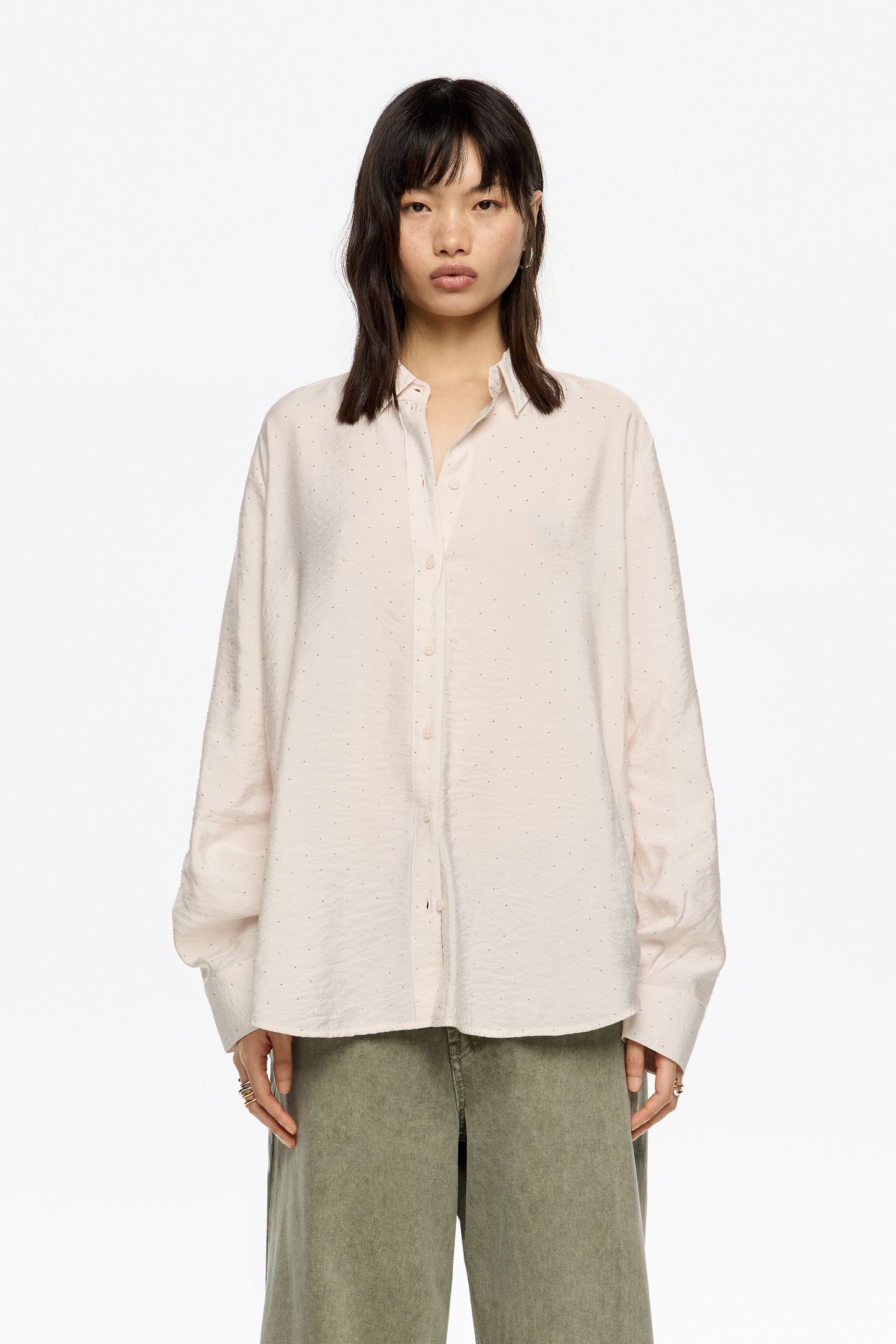 Ivory rhinestones boxy shirt
