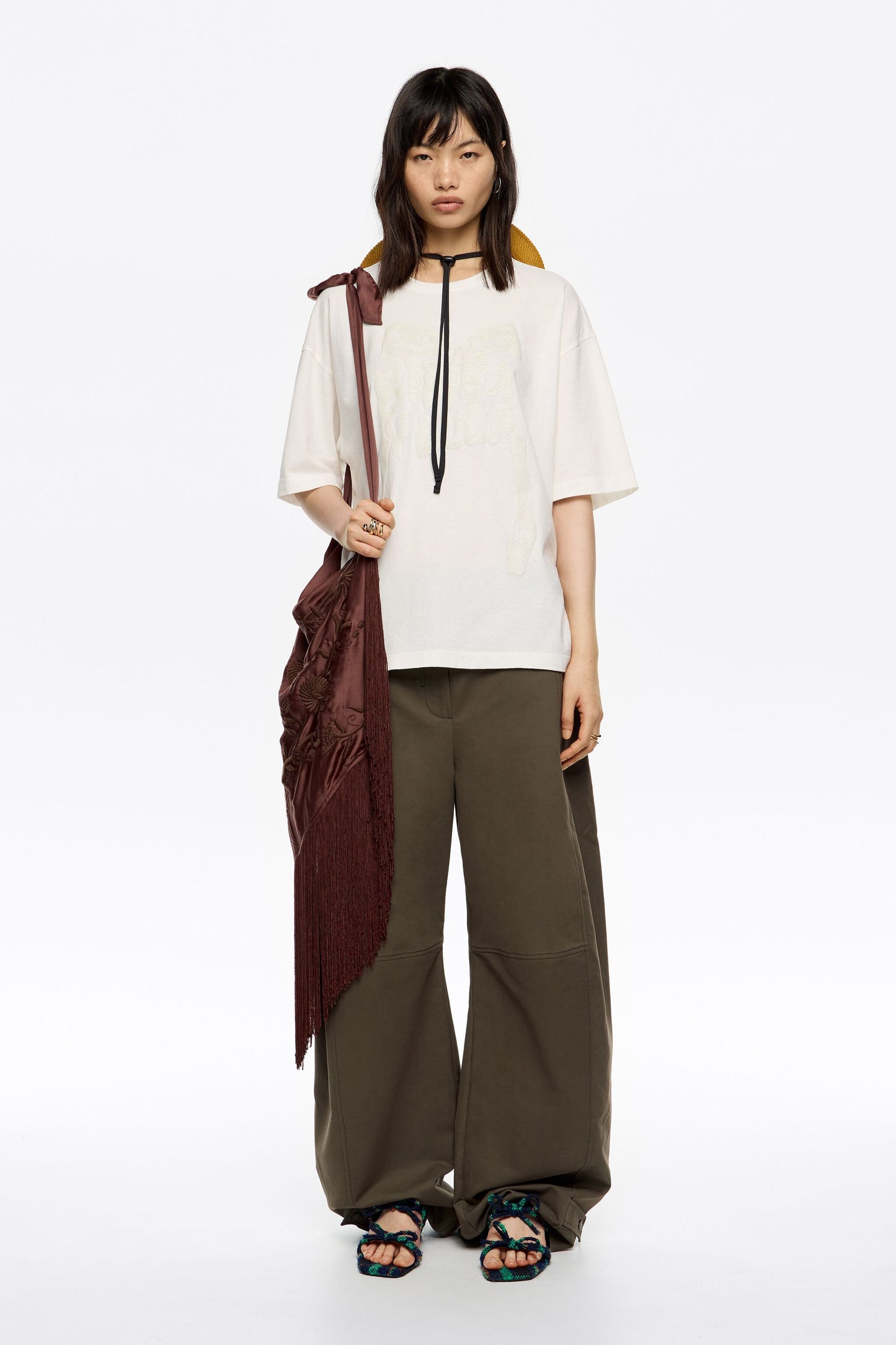 Dark khaki adjustable barrel leg trousers