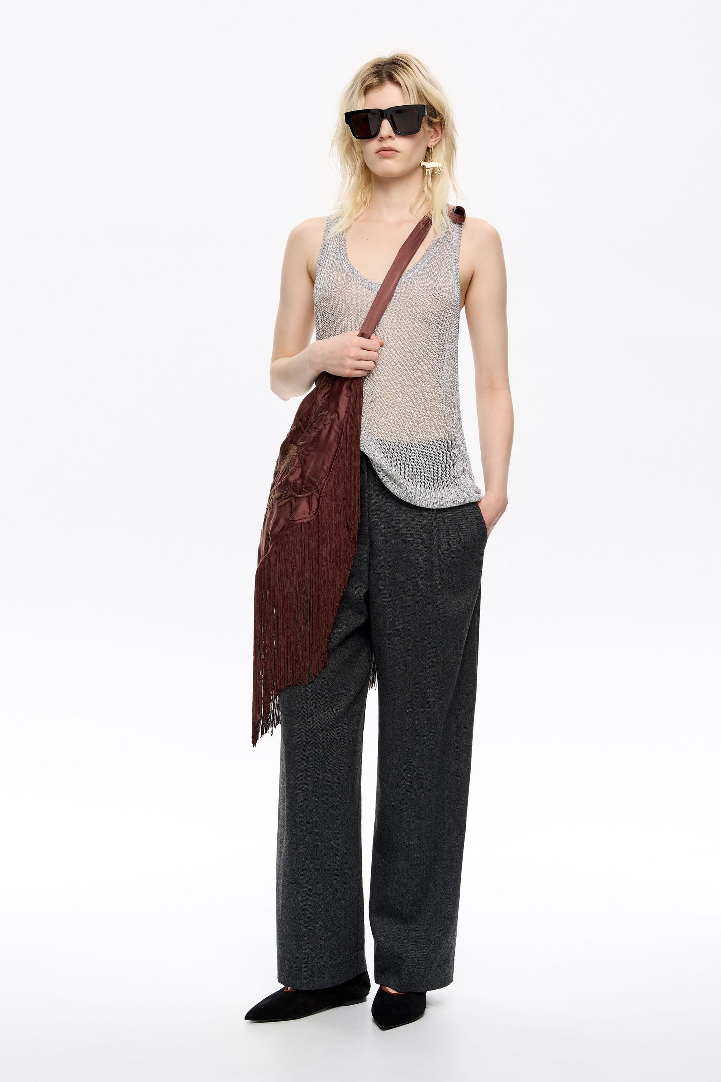 silver lurex knit top