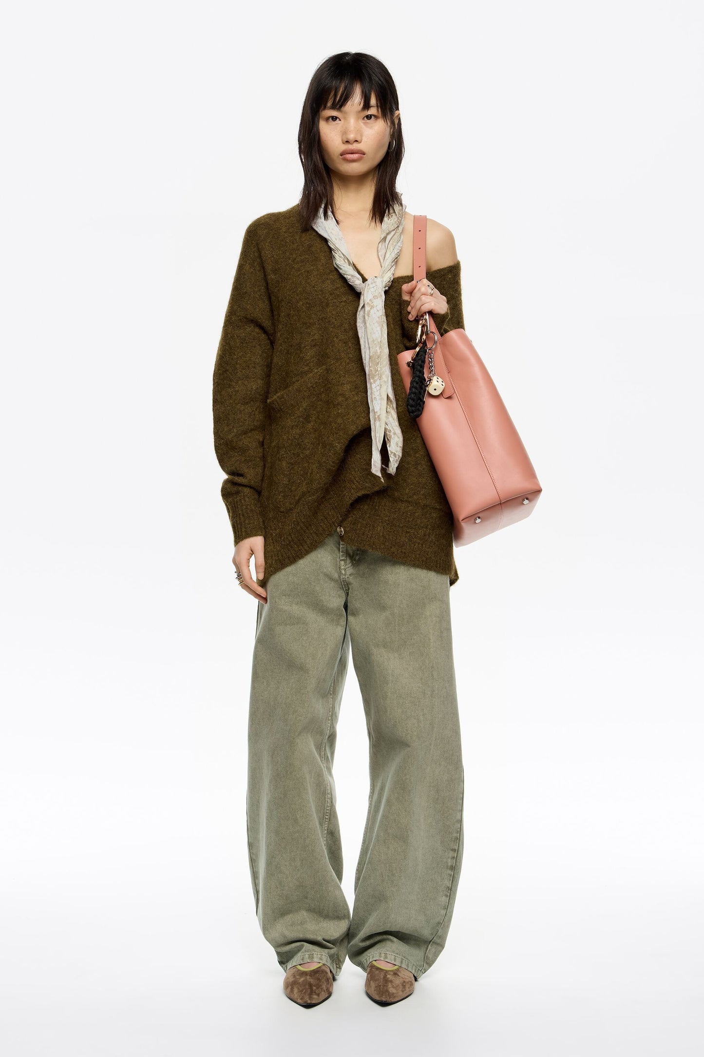 Long khaki alpaca cardigan