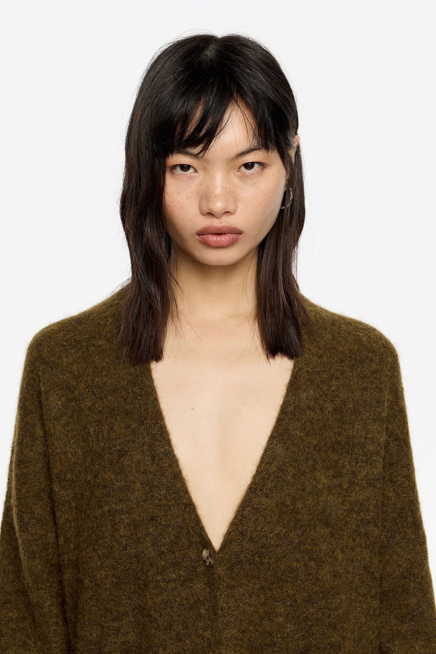 Long khaki alpaca cardigan