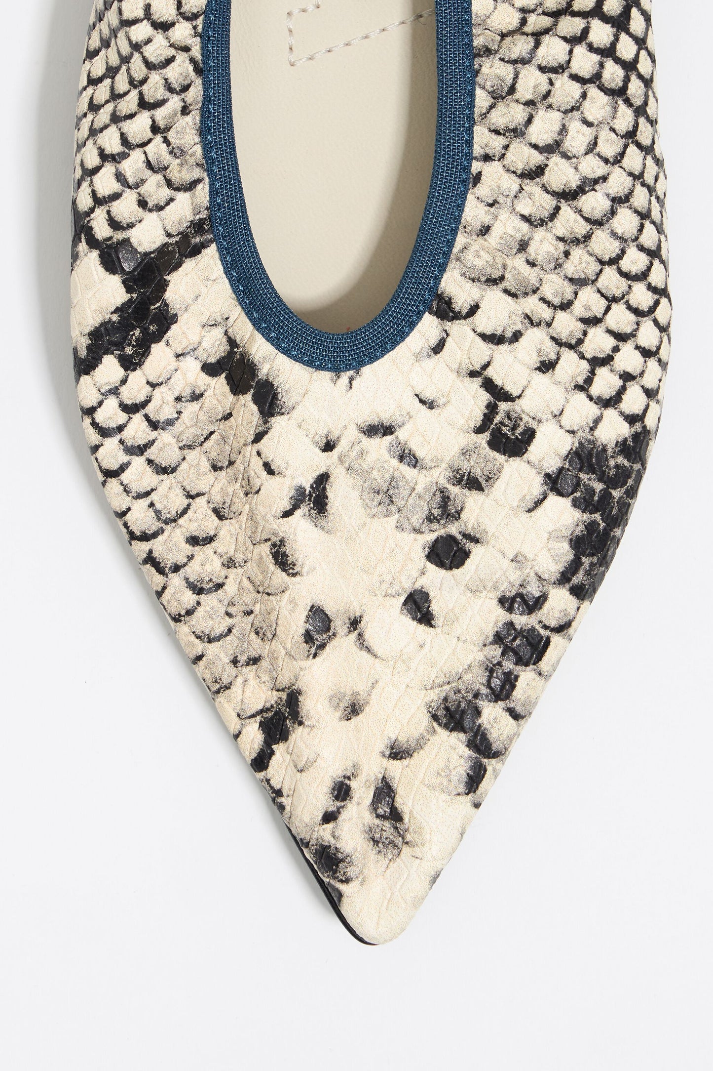 Snake print leather pointed toe ballerina