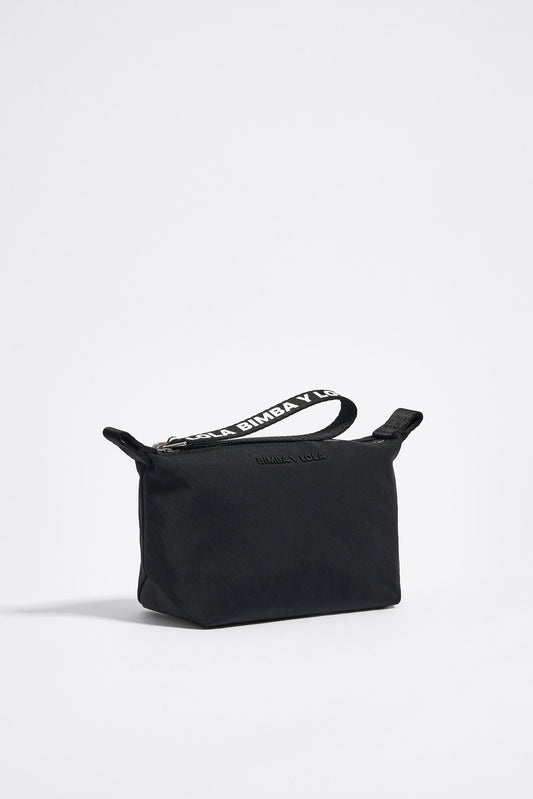 Small black nylon trapezium make-up case