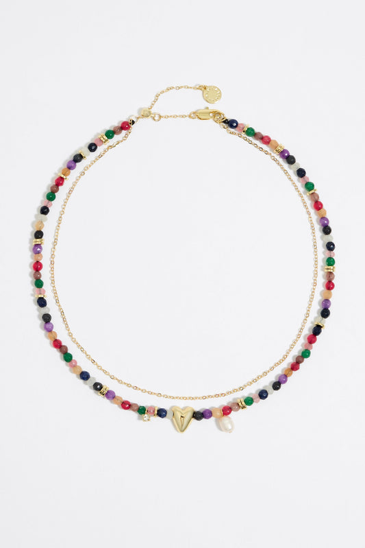 Golden heart and stones necklace