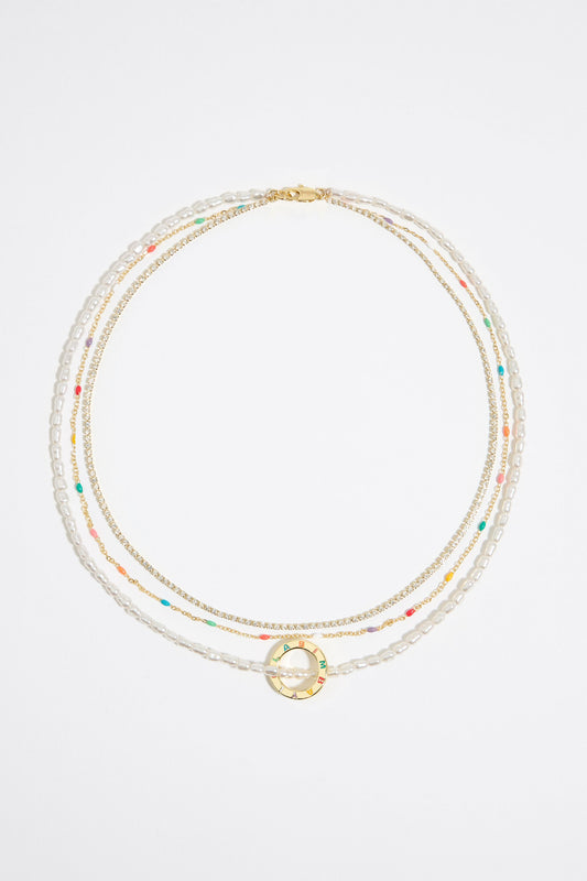 Multicolor crystals logo necklace