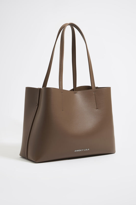 Large dark taupe leather Chihuahua shopper bag