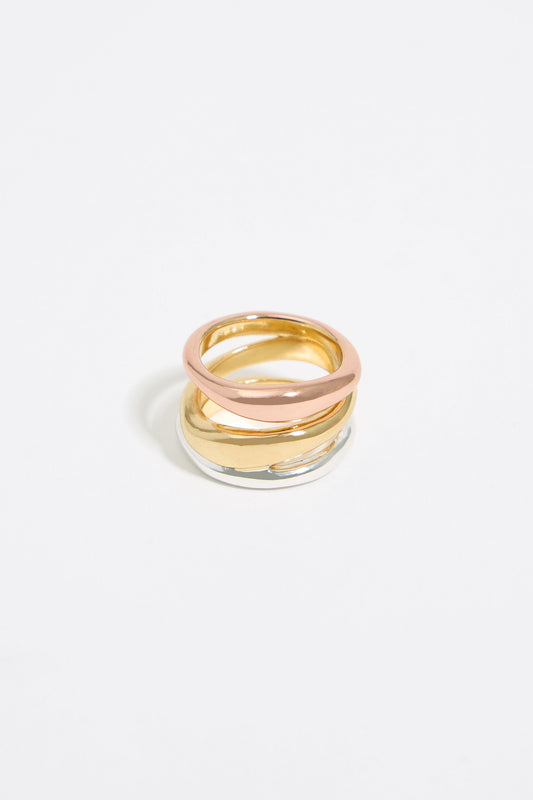 Three-tone textured bands ring