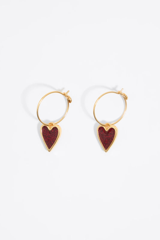 Glittery heart hoop earrings