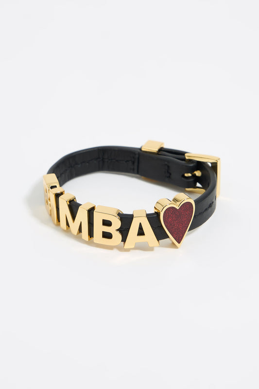 Red glitter heart and logo strap bracelet