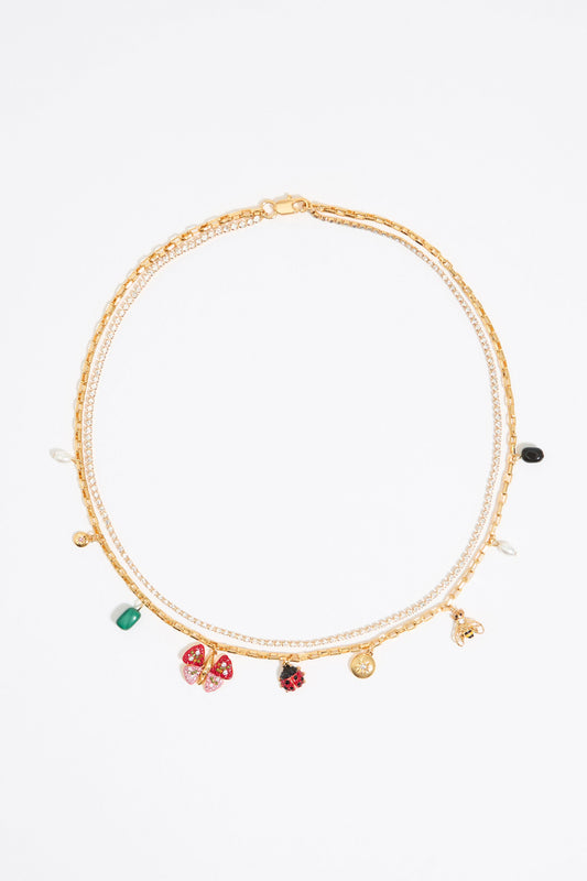Crystal necklace with butterfly, ladybug and bee