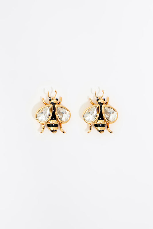 Black bee and crystals mini earrings