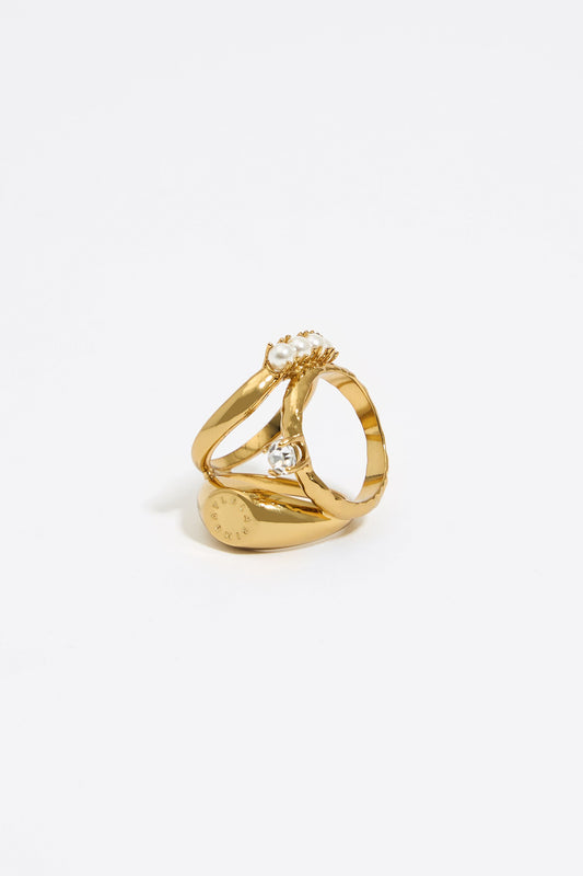 Gold crystals and pearls scarf ring