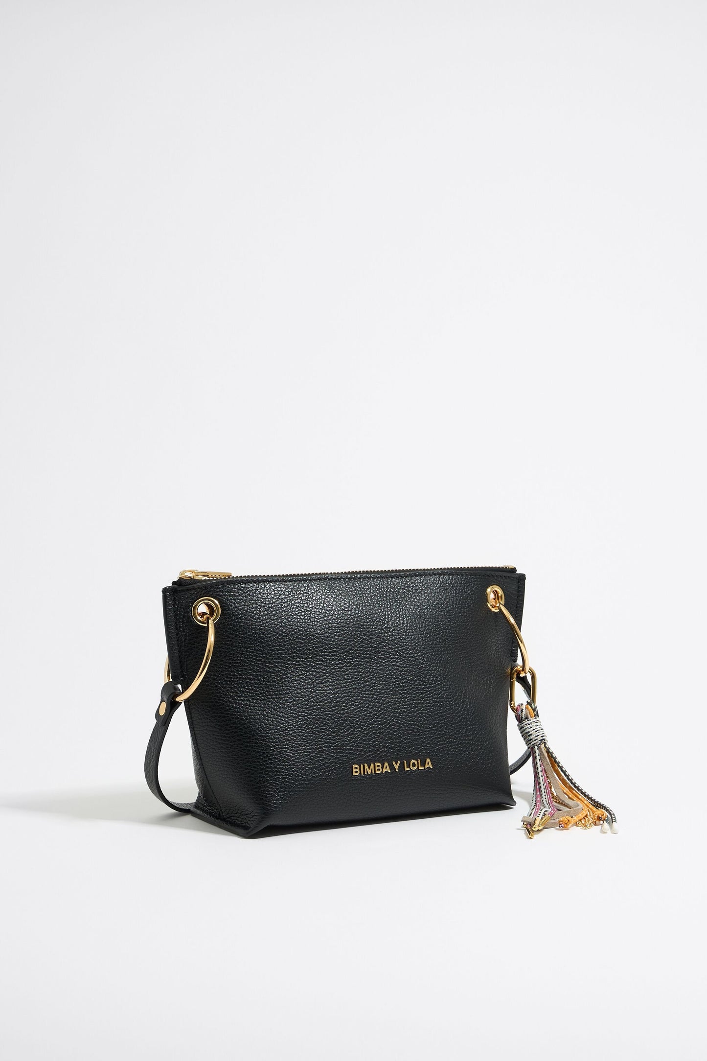 Medium black leather trapezium bag