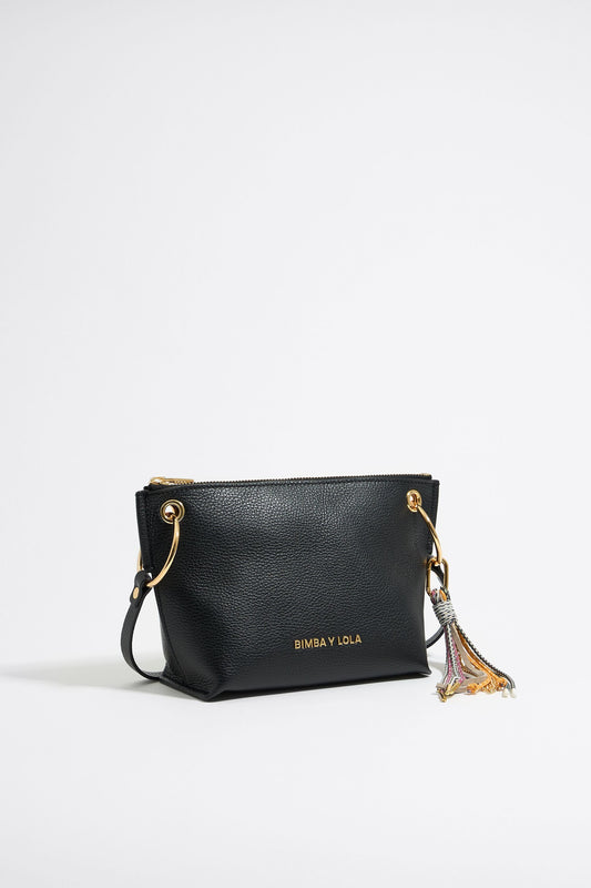 Medium black leather trapezium bag