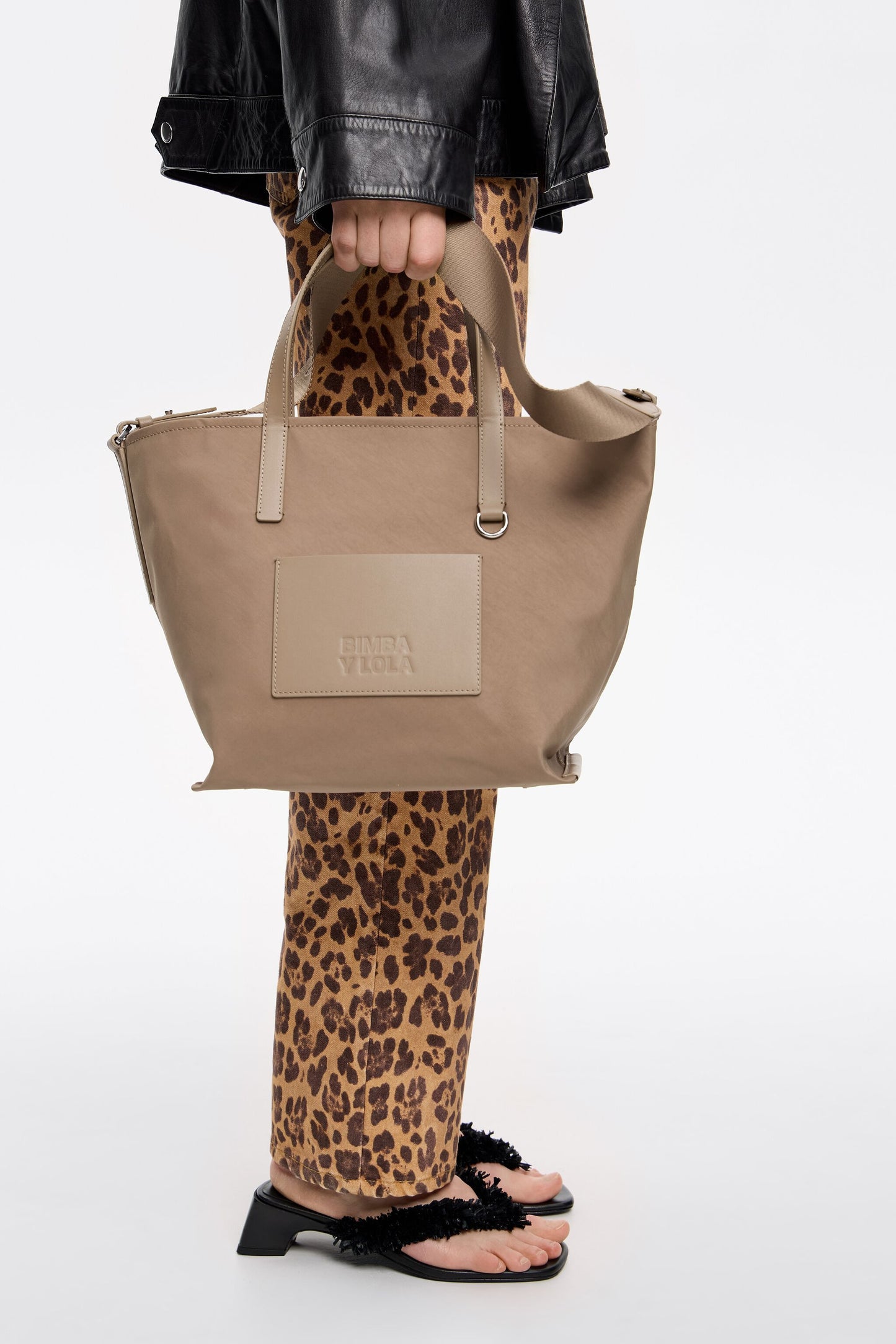 Medium brown nylon crossbody bag