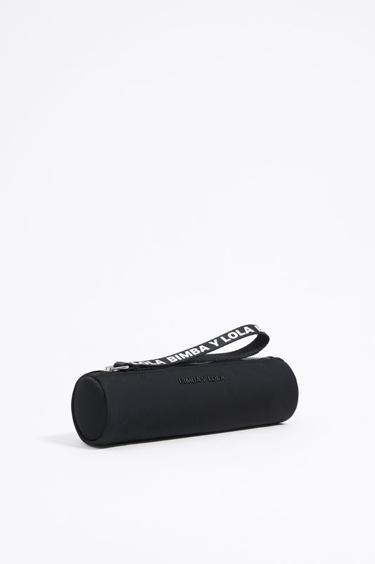 Black nylon cylindrical make-up case