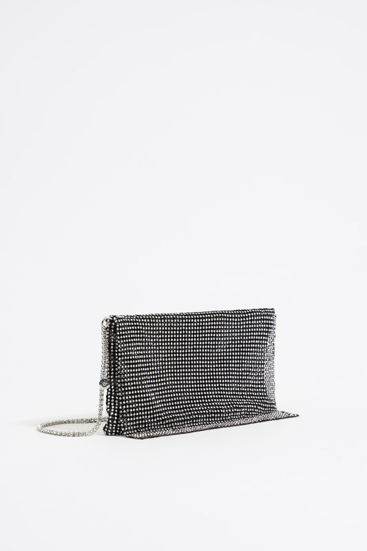 Black metallic mesh crystals bag