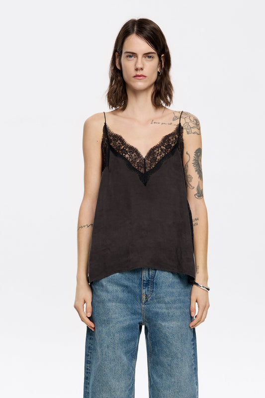 Black lace strappy top