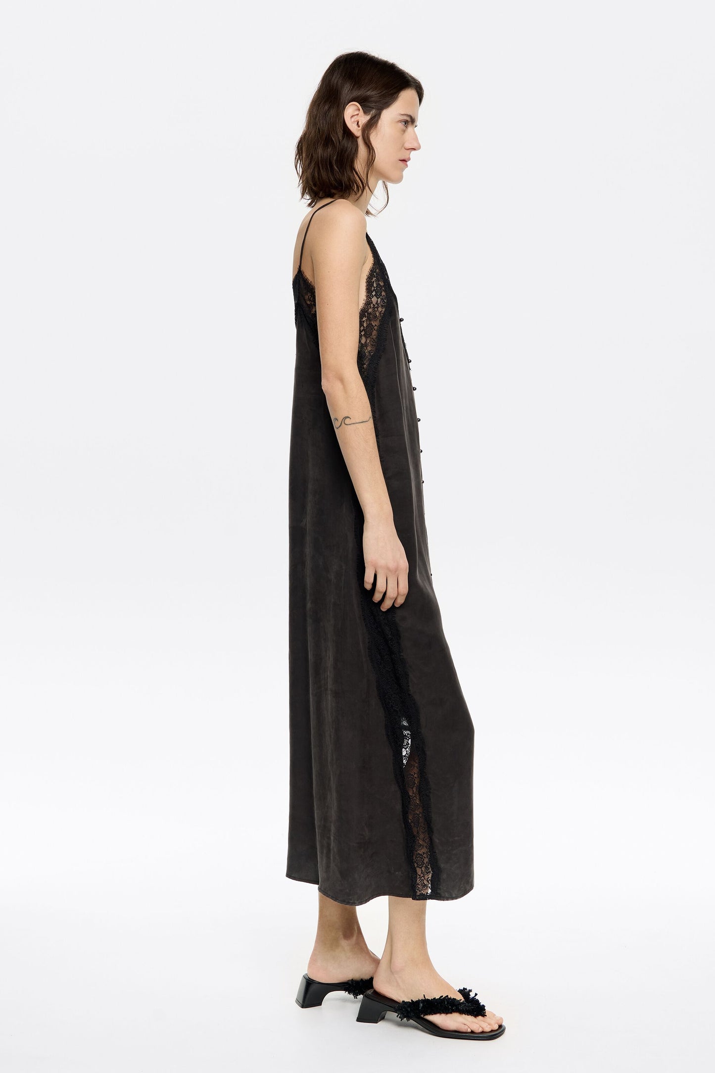 Black lace strappy dress