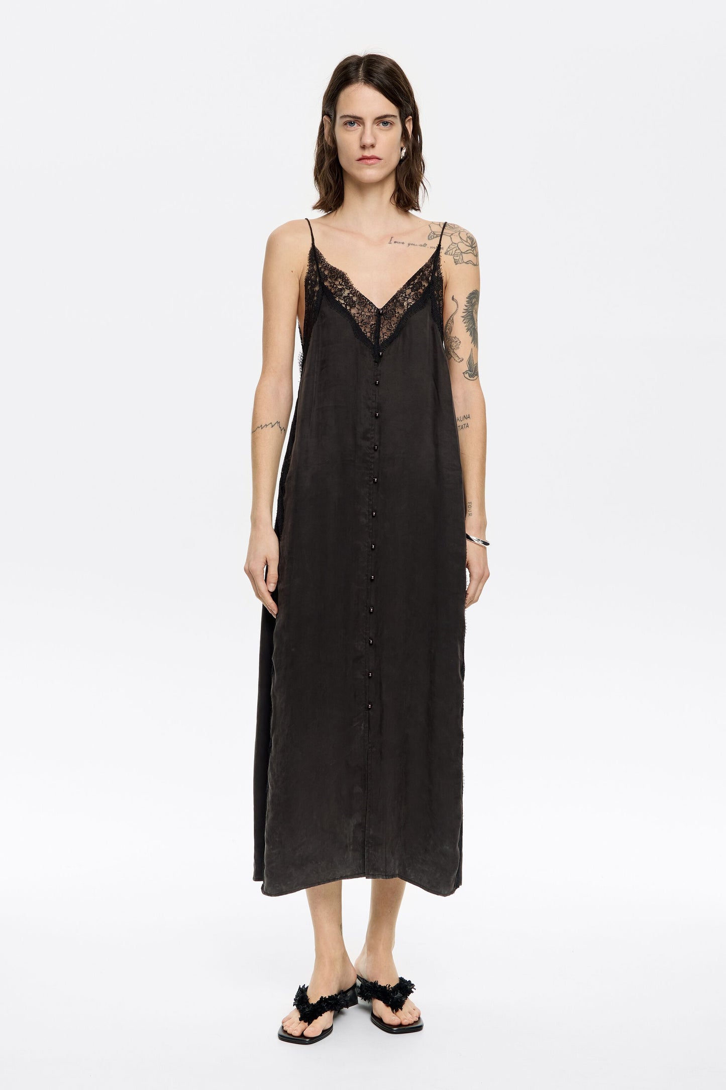 Black lace strappy dress
