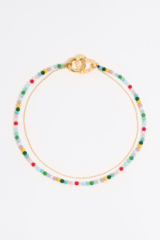 Multicolor stones double-layer chain necklace