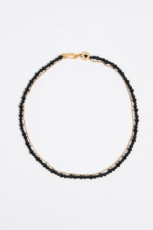 Black crystals heart logo necklace