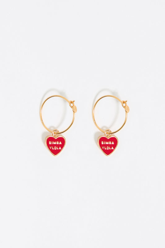 Red heart logo hoop earrings