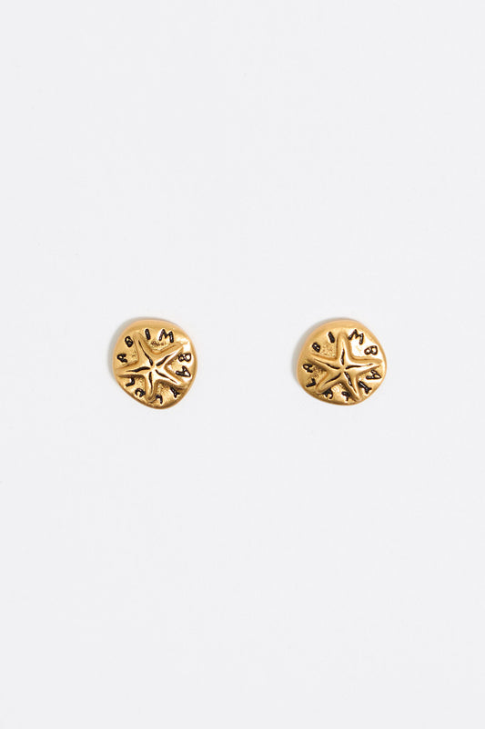 Gold coin logo earrings
