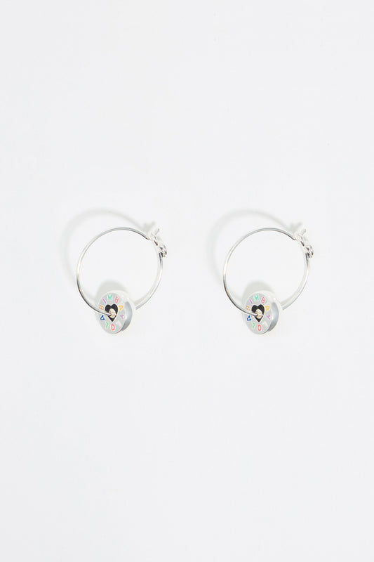 Silver heart hoop logo earrings