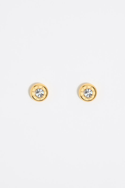 Gold logo and crystal earrings