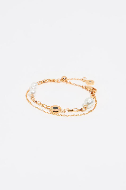 Heart logo double chain bracelet