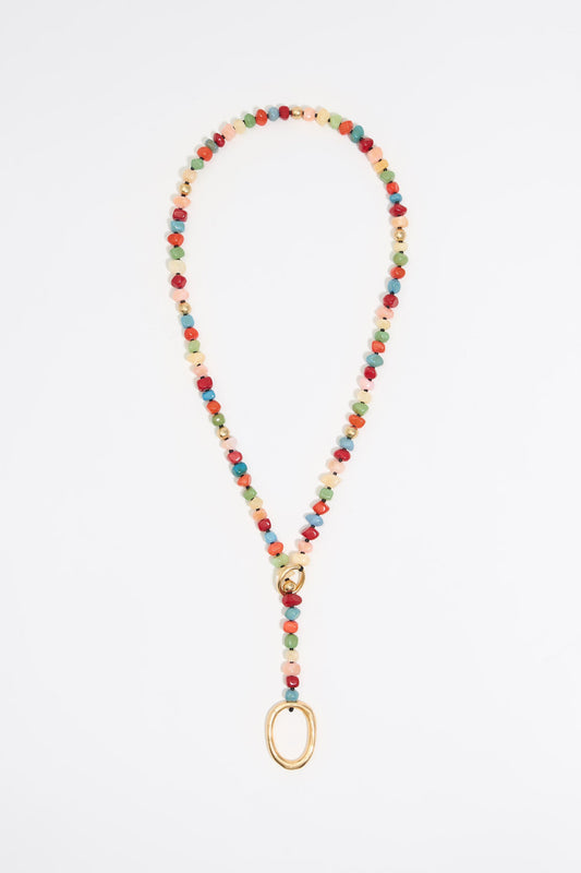 Multicolor stones and gold ring necklace