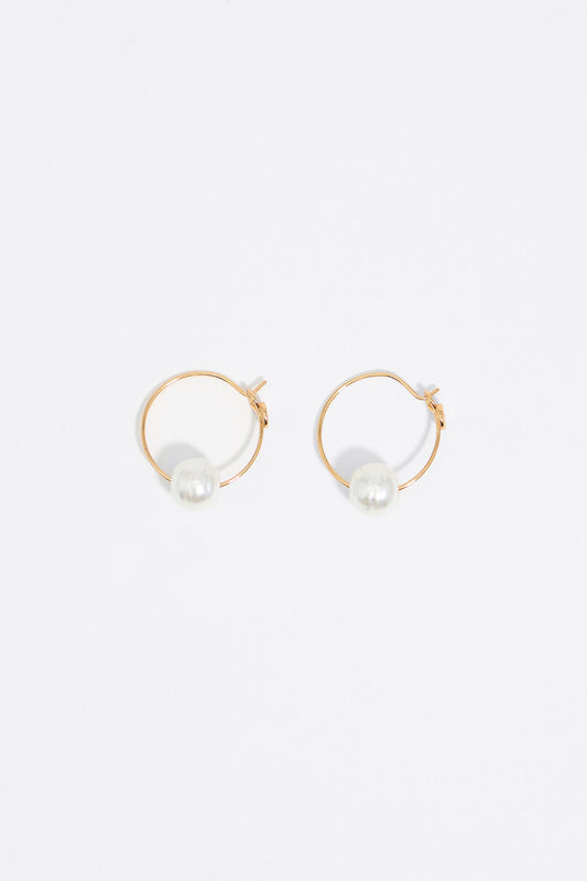 Small gold hoop pearl earrings