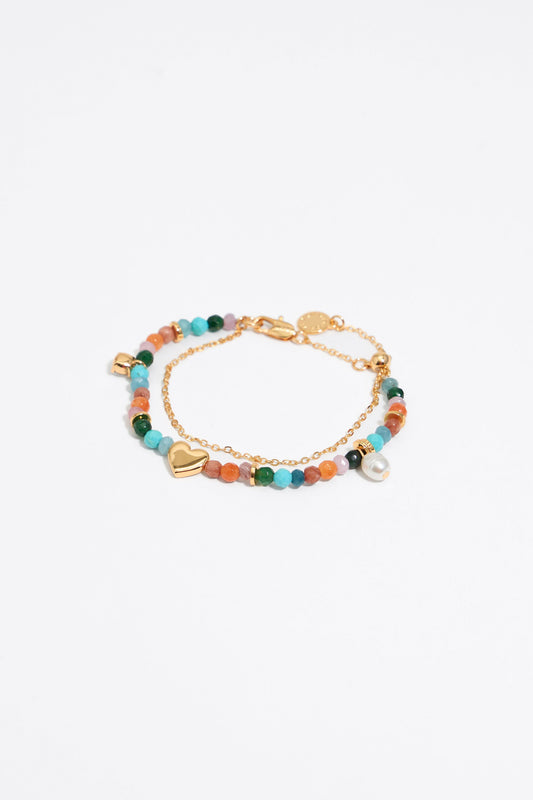 Gold heart and multicolor stones bracelet