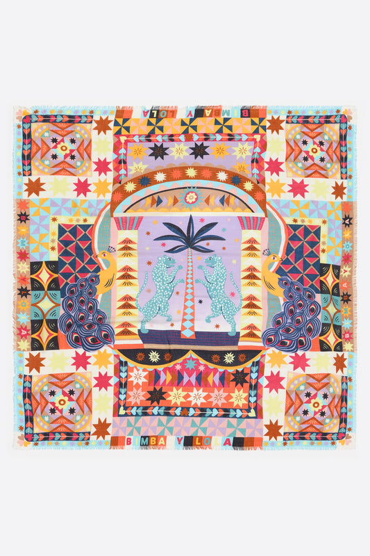 Lilac leopards and geometrics shawl