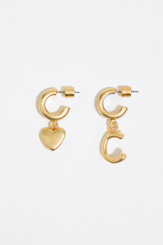 Gold letter C heart hoop earrings