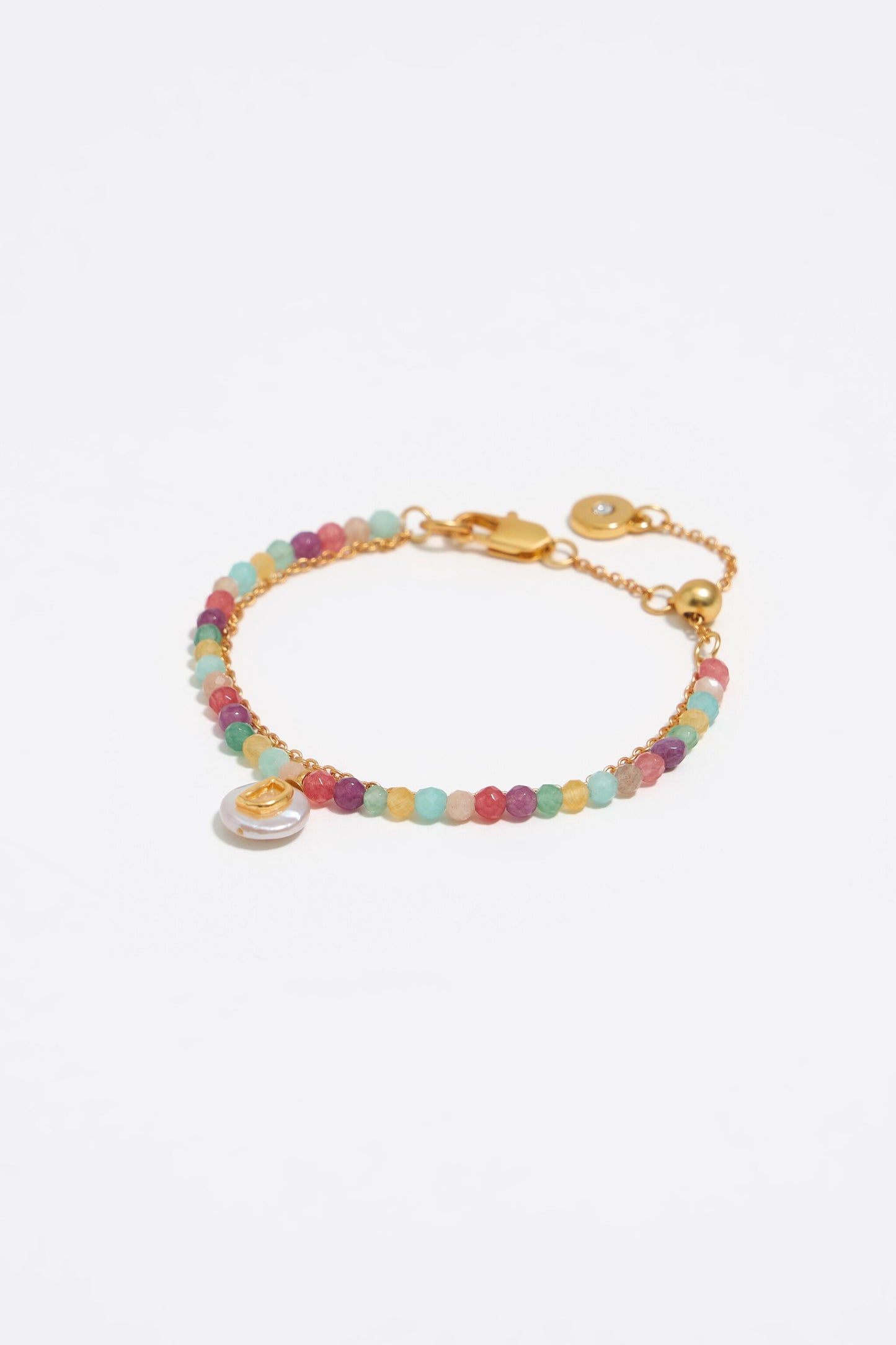 Letter D pearl and multicolor stones bracelet