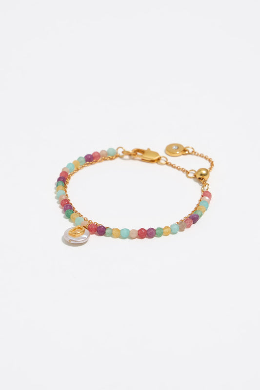Letter D pearl and multicolor stones bracelet
