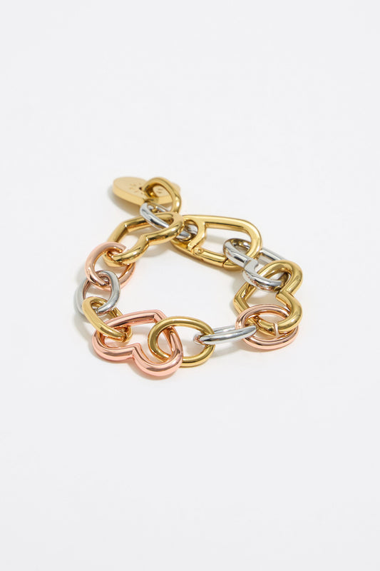 Three-tone heart chain bracelet