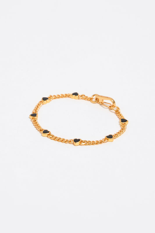 Black stone heart chain bracelet