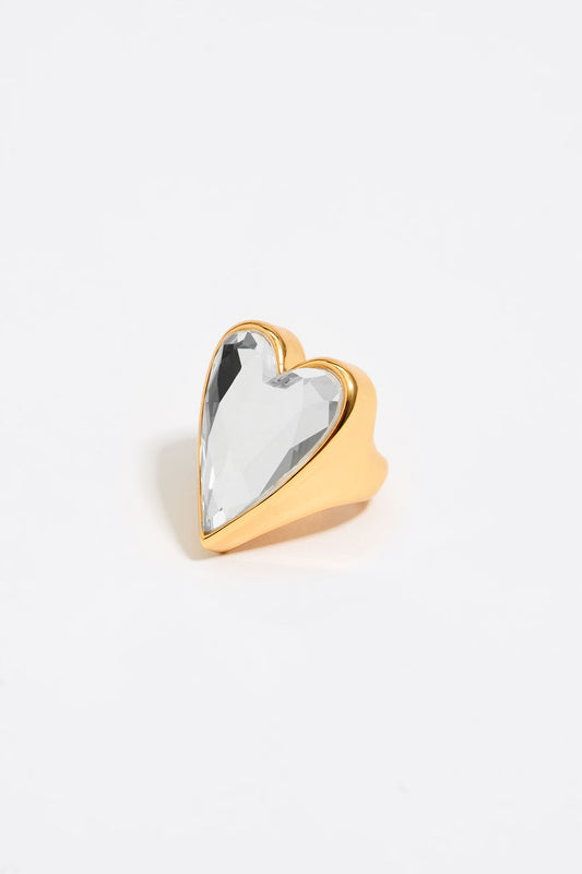 Gold crystal heart ring