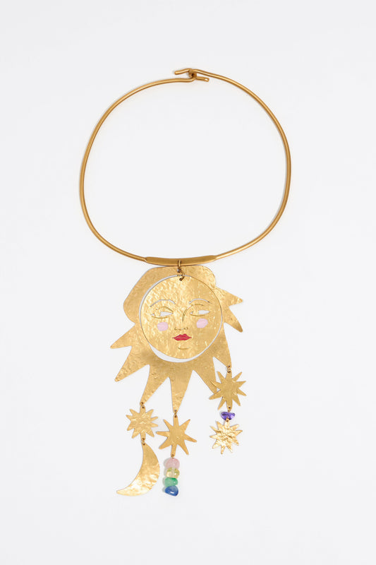 Gold sun and moon necklace