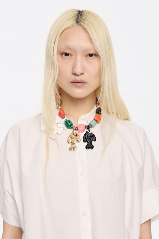 Multicolor fishes and stones necklace