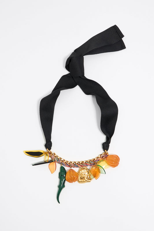 Chain and multicolor cord jungle charms necklace