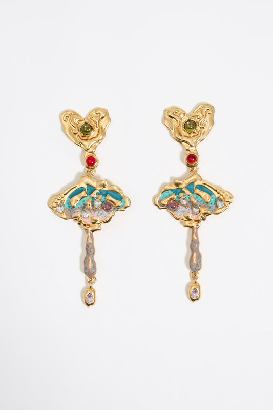 Textured gold heart earrings