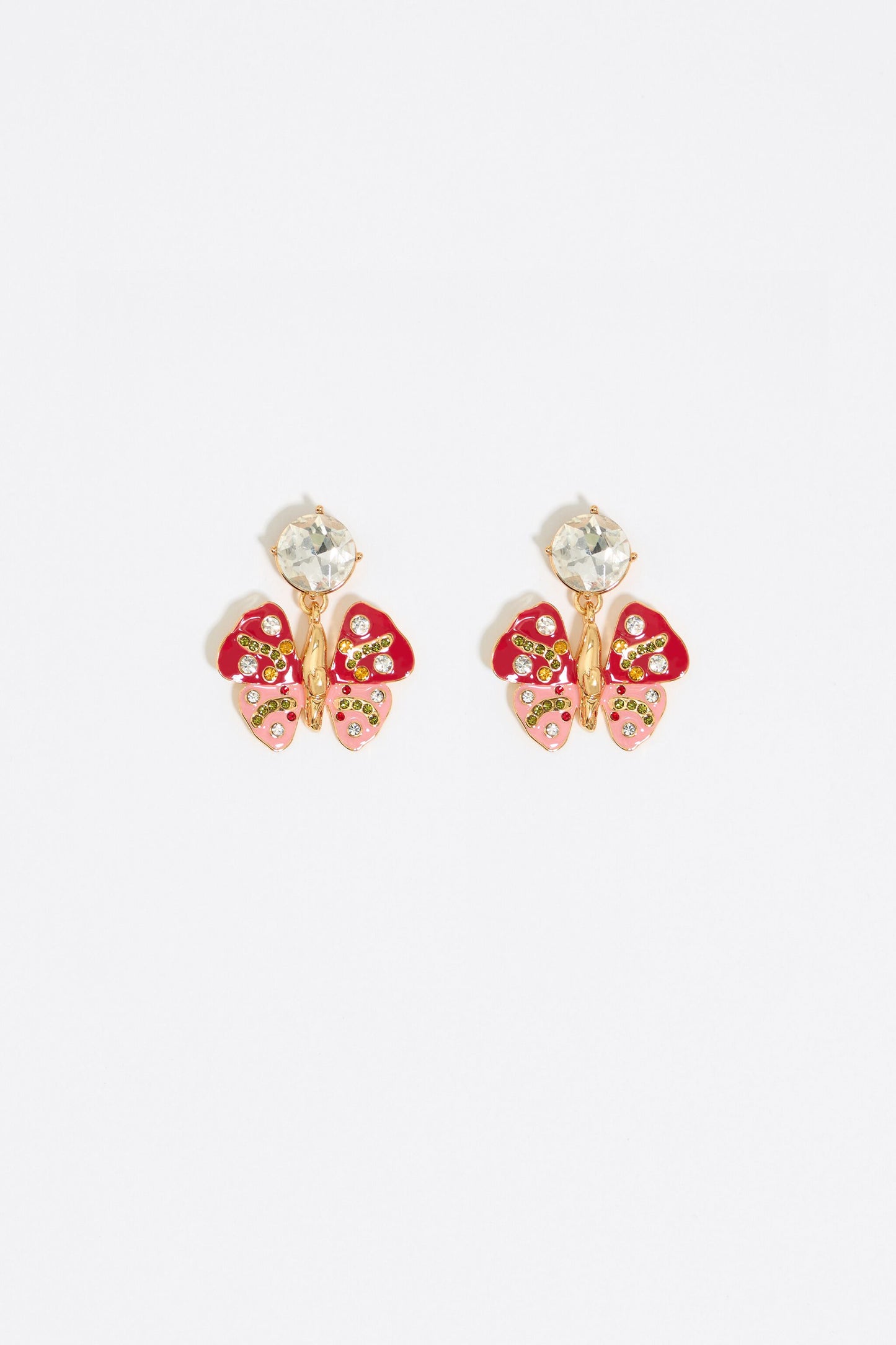 Red butterfly and crystals earrings