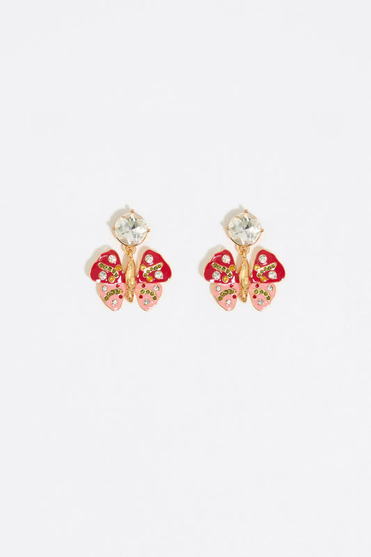 Red butterfly and crystals earrings